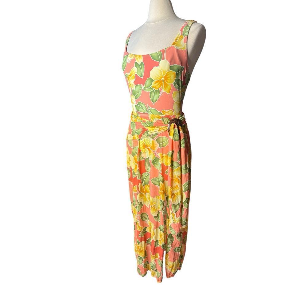 Tommy Bahama Coral Floral One-Piece Swimsuit with Yellow Flowers